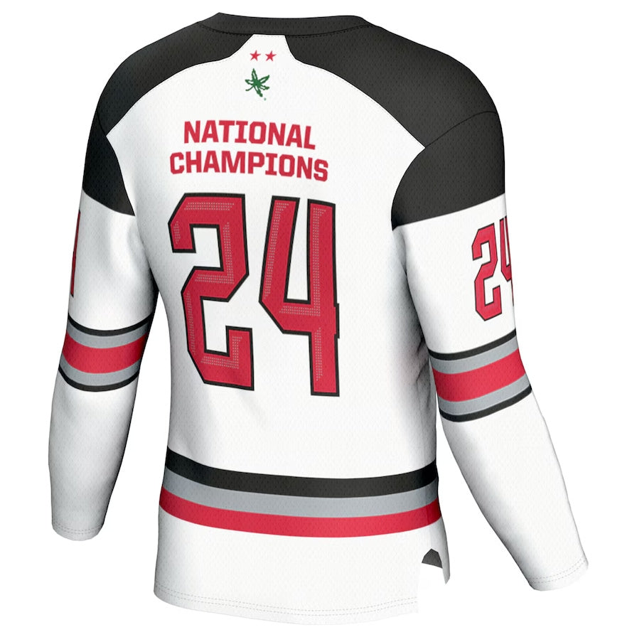 Custom #24 White OSU Hockey Shirt Top