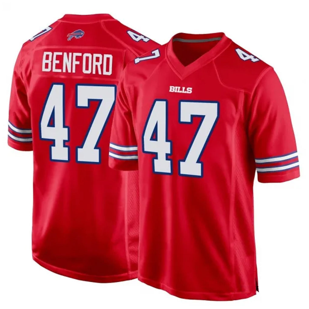 Custom #47 Red BUF Football Shirt Top