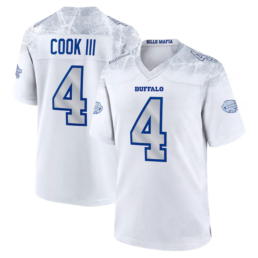 Custom #4 White BUF Football Shirt Top