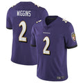 B.Ravens #2 Nate Wiggins Player Vapor F.U.S.E. Limited Purple Football Jerseys