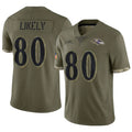 B.Ravens #80 Isaiah Likely Player Salute To Service Olive Football Jerseys