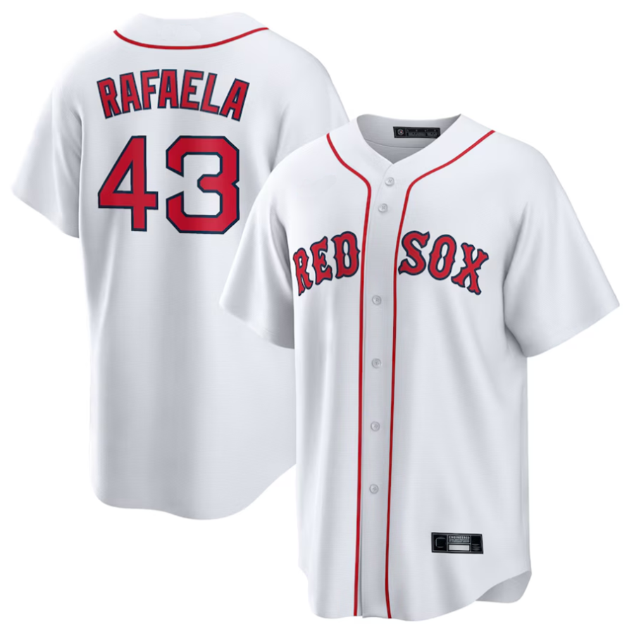 Custom #43 White BOS Baseball Shirt Top