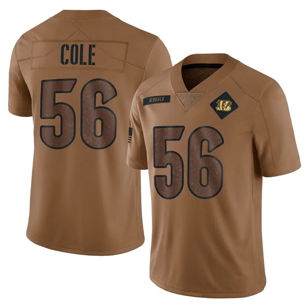 C.Bengals #56 Myles Cole Player Brown Salute To Service Limited Football Jerseys