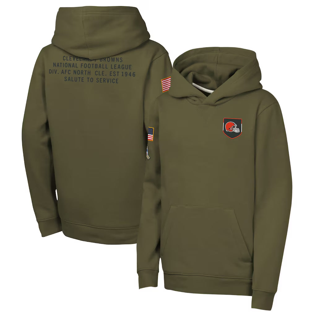 C.Browns Player Olive Salute to Service Club Fleece Hoodie Football Jerseys