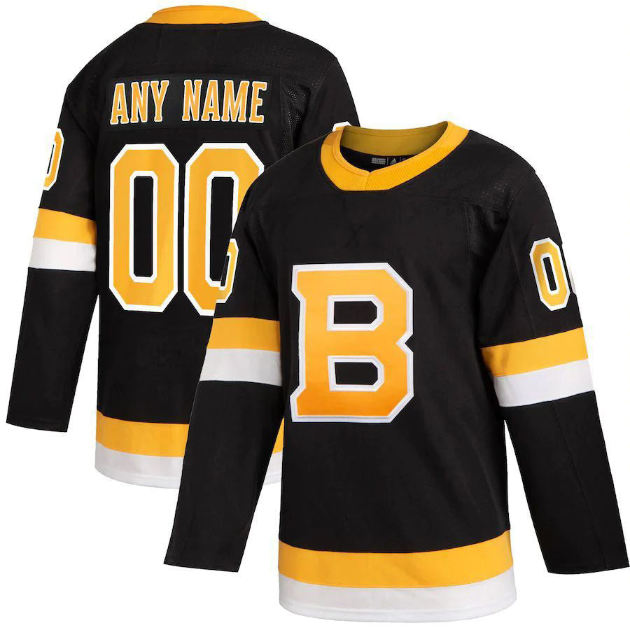 Custom B.Bruins Fanatics Alternate Black Stitched Premium Hockey Jerseys