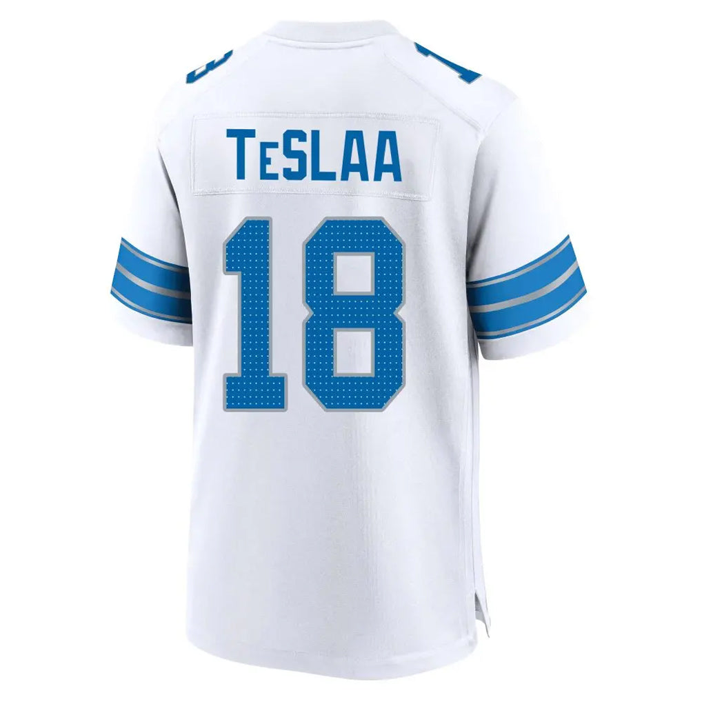 Custom #18 White DET Football Shirt Top