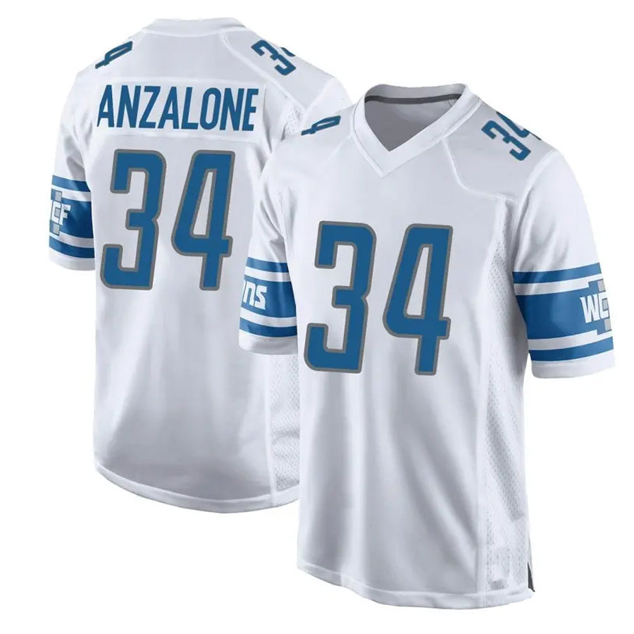 Custom #34 White DET Football Shirt Top