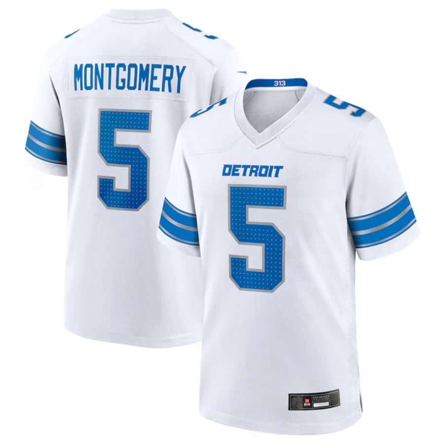 Custom #5 White DET Football Shirt Top