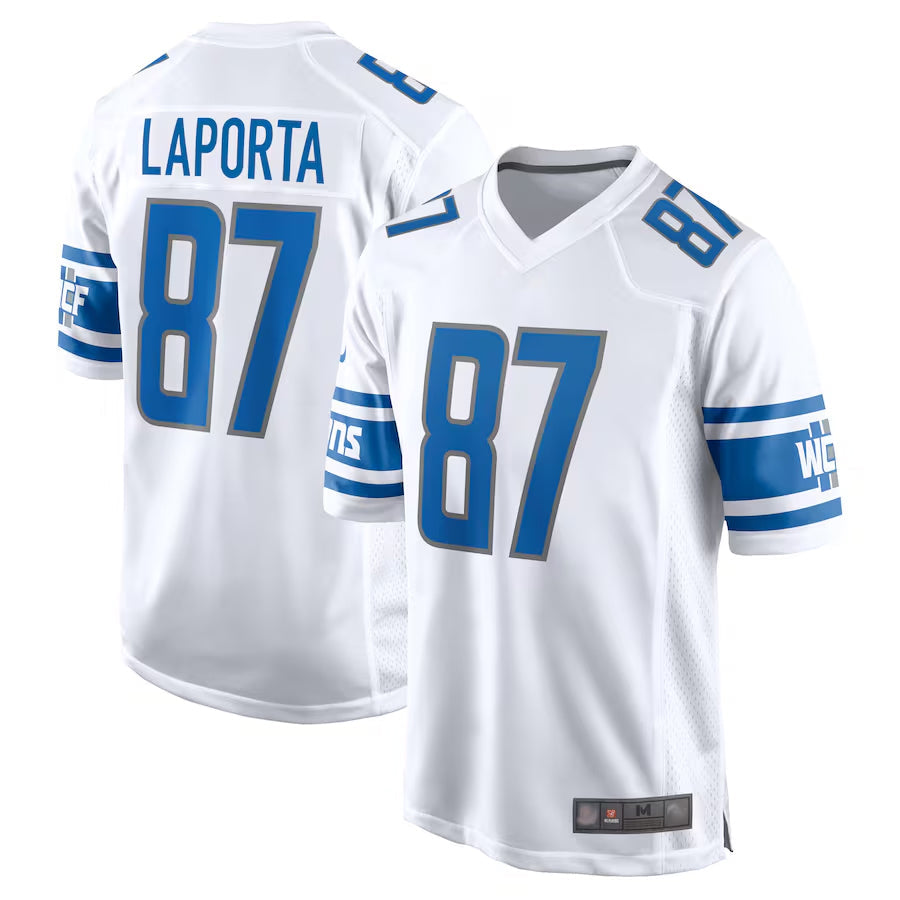 Custom #87 White DET Football Shirt Top