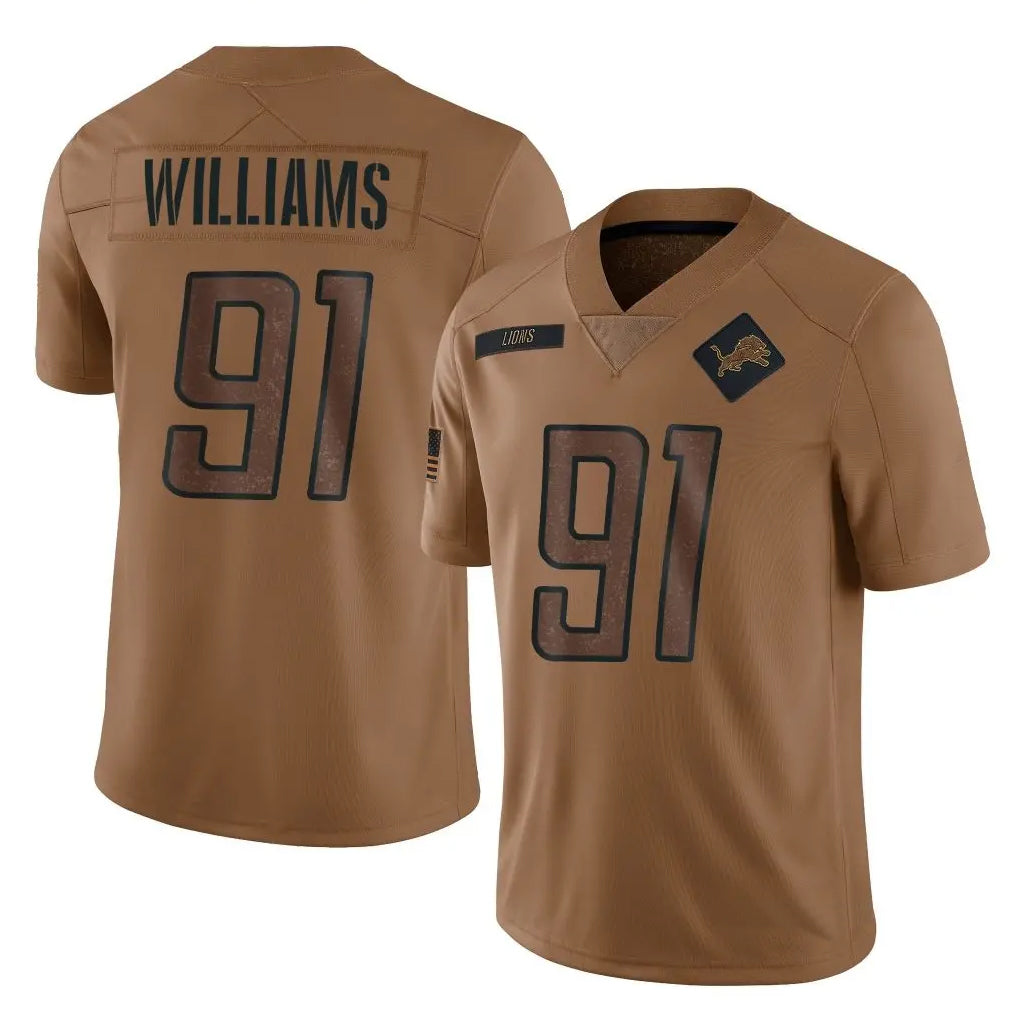 D.Lions #91 Tyleik Williams Player Brown Salute To Service Limited Football Jerseys