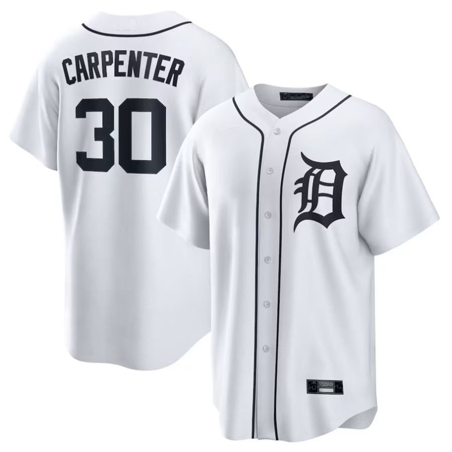 Custom #30 White DET Baseball Shirt Top