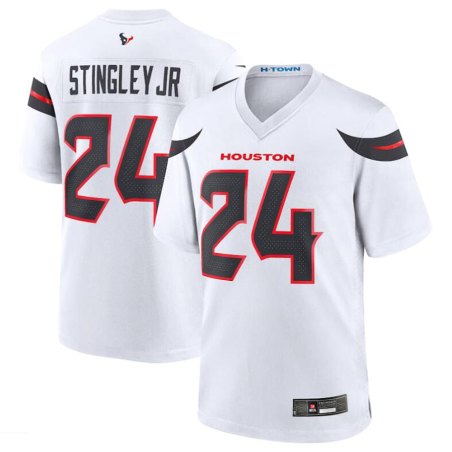 Custom #24 White HOU Football Shirt Top