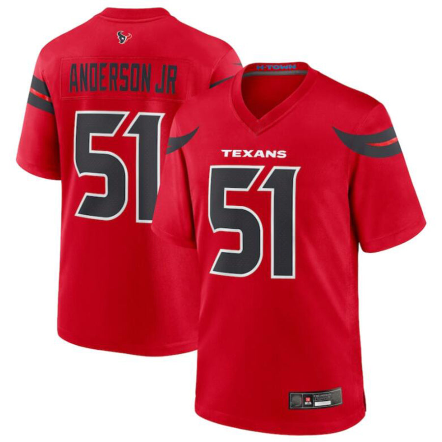 Custom #51 Red HOU Football Shirt Top