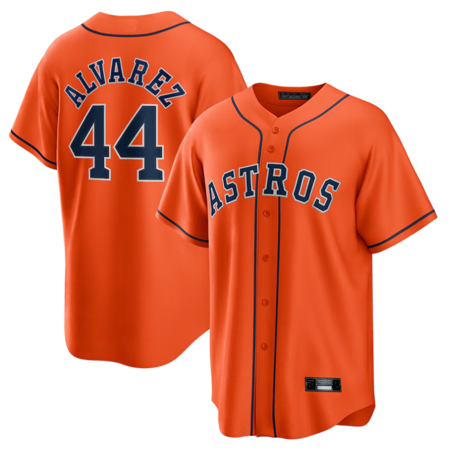 H.Astros #44 Yordan ¡§¡élvarez Player Orange Alternate Replica Baseball Jerseys