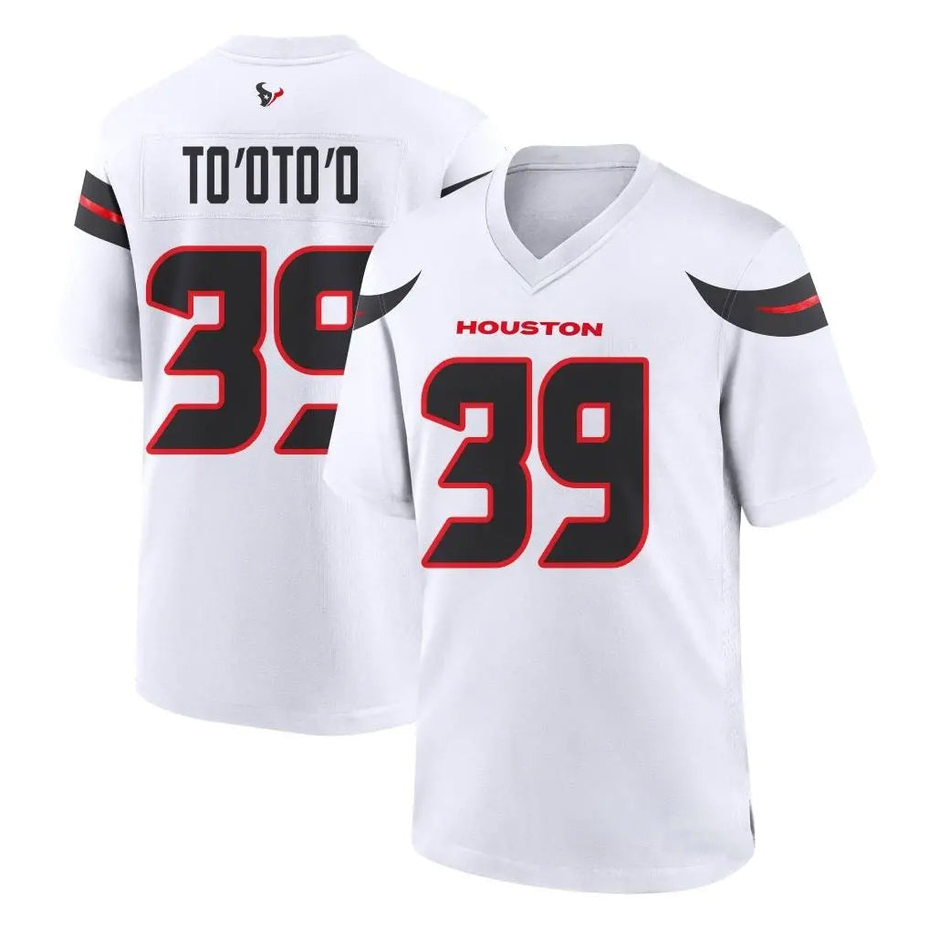 Custom #39 White HOU Football Shirt Top
