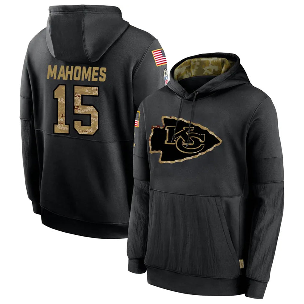 KC.Chiefs #15 Patrick Mahomes Player Black Salute to Service Hoodies Football Jerseys