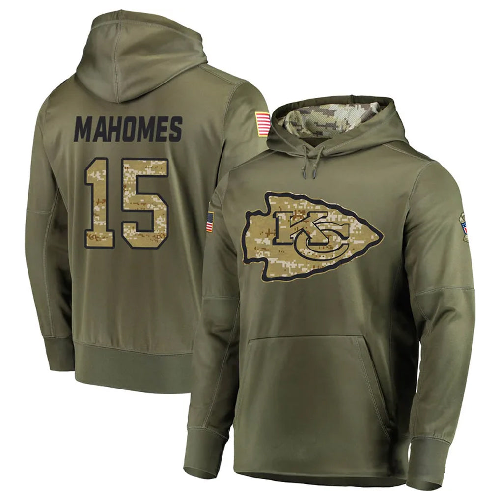 KC.Chiefs #15 Patrick Mahomes Player Salute to Service Limited Olive Hoodies Football Jerseys