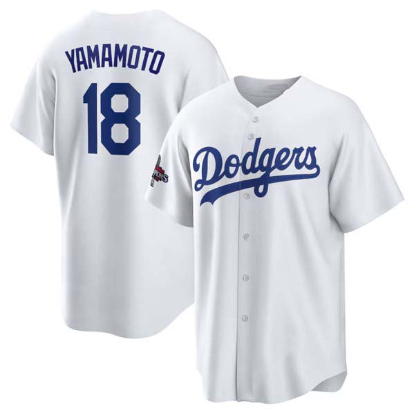 Custom #18 White World Series Champions LAD Baseball Shirt Top