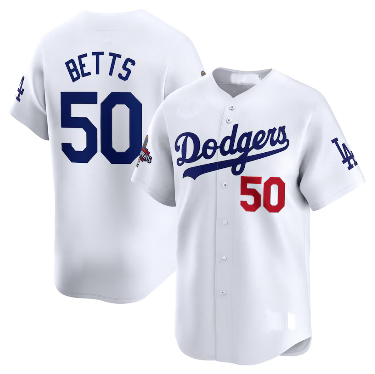 Custom #50 White World Series Champions LAD Baseball Shirt Top