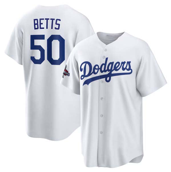 Custom #50 White World Series Champions LAD Baseball Shirt Top