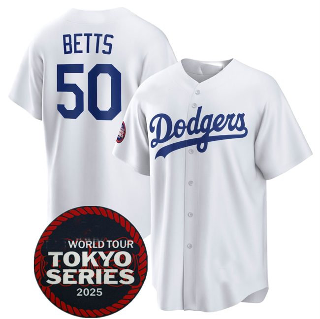 Custom #50 White 2025 LAD Baseball Shirt Top