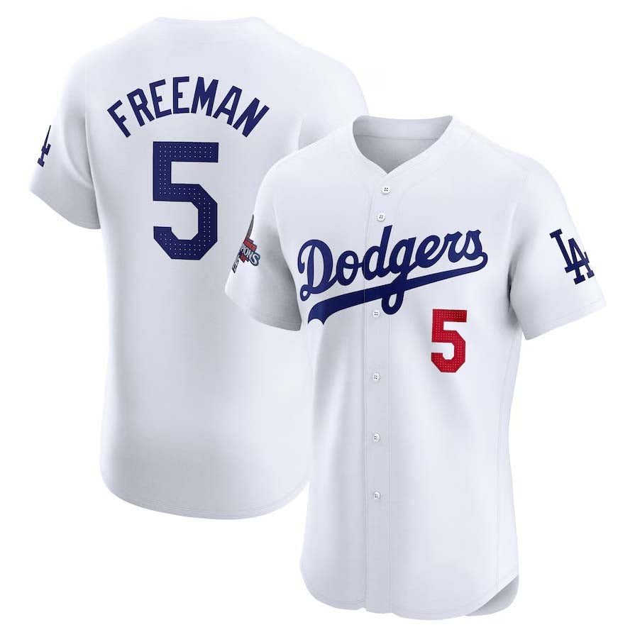 Custom #5 White World Series Champions LAD Baseball Shirt Top