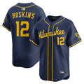 M.Brewers #12 Rhys Hoskins Player Navy Home Limited Baseball Jerseys