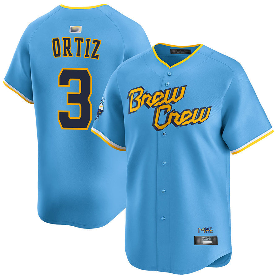 Custom #3 Light Blue City Connect MIL Baseball Shirt Top