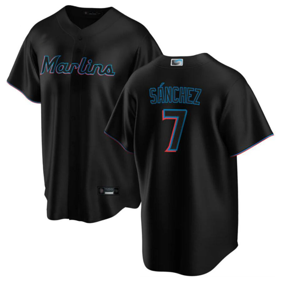 M.Marlins #7 Jesus Sanchez Player Black Home Replica Baseball Jerseys