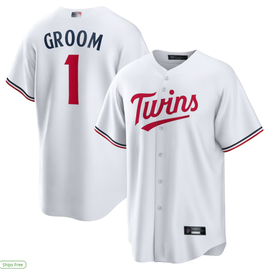 M.Twins #1 Groom Player White Home Replica Baseball Jerseys