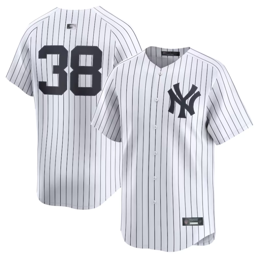Custom #38 White NYY Baseball Shirt Top