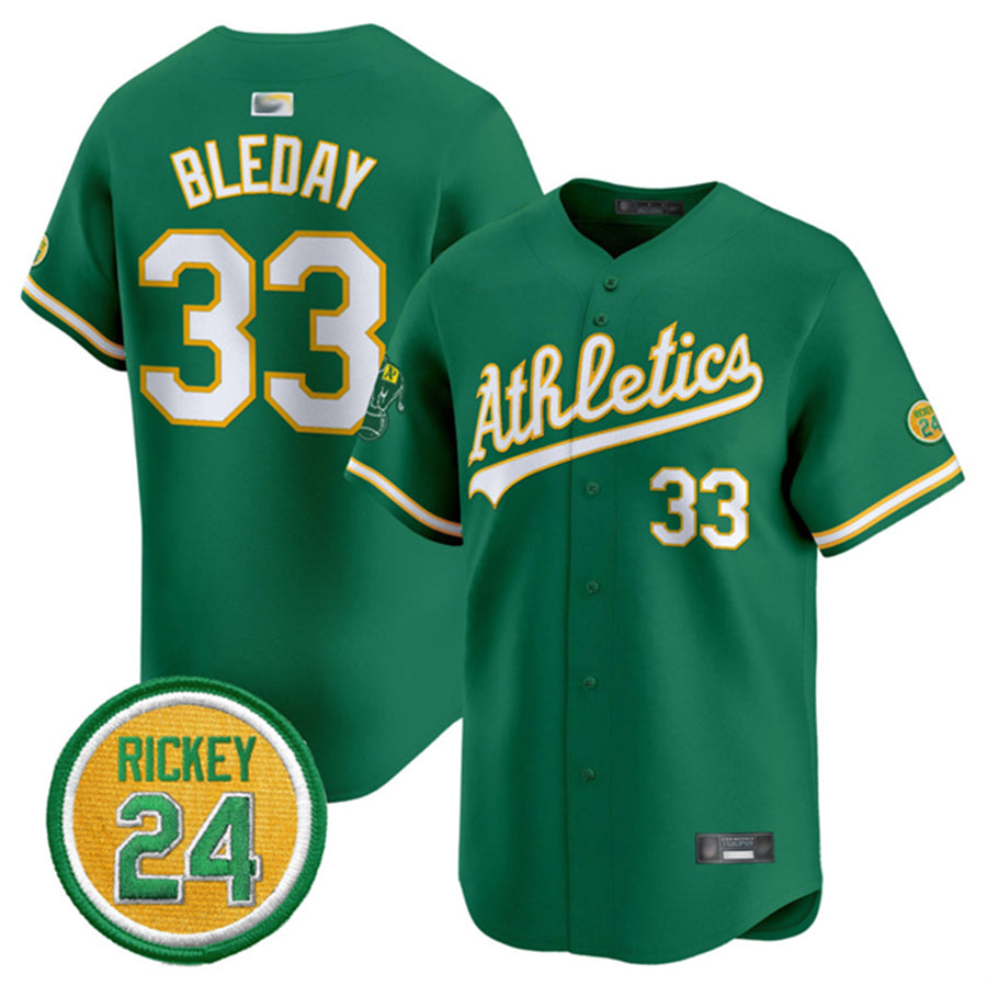Athletics #33 JJ Bleday Green Player Limited With Rickey Henderson Patch Stitched Baseball Jerseys