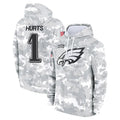 P.Eagles #1 Jalen Hurts Player Military Hoodie Arctic Camo Salute To Service Football Jerseys
