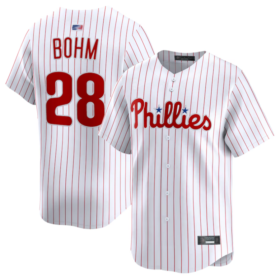 Custom #28 White PHI Baseball Shirt Top
