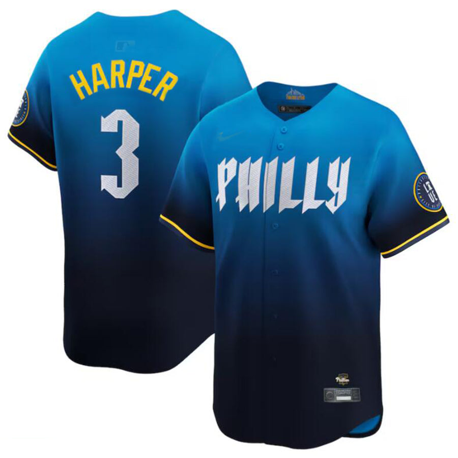 Custom #3 Blue City Connect PHI Baseball Shirt Top