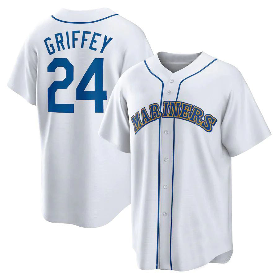 Custom #24 White SEA Baseball Shirt Top