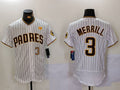 S.Diego Padres #3 Jackson Merrill White With PS Patch Stitched Flex Base Baseball Jerseys Player Jersey