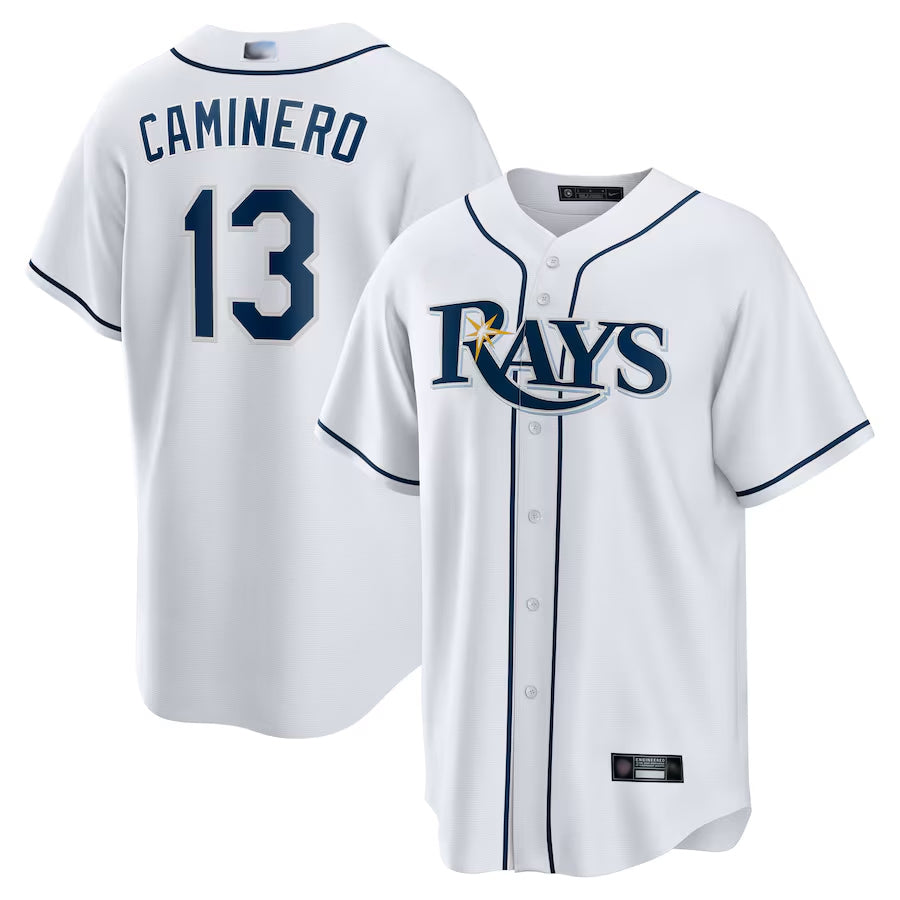 Custom #13 White TB Baseball Shirt Top