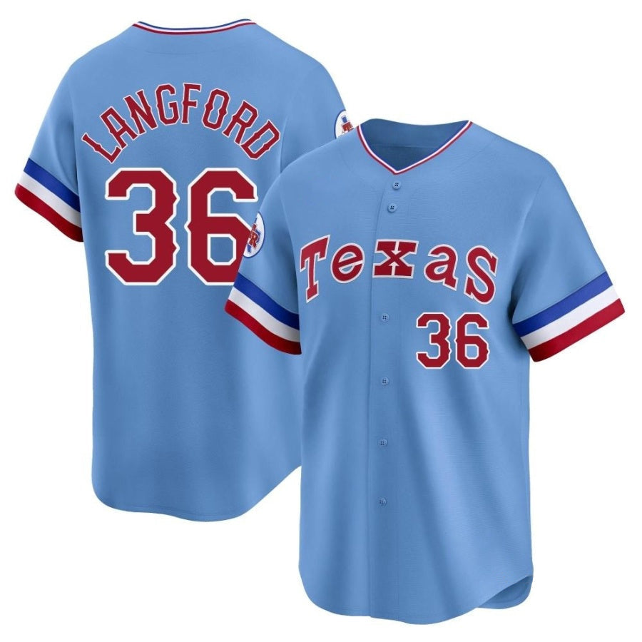 Custom #36 Light Blue TEX Baseball Shirt Top