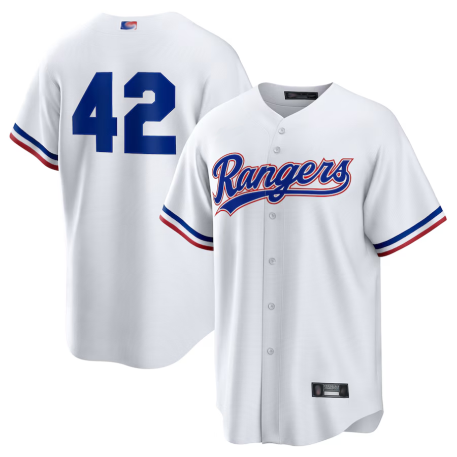 Custom #42 White Jackie Robinson Day TEX Baseball Shirt Top
