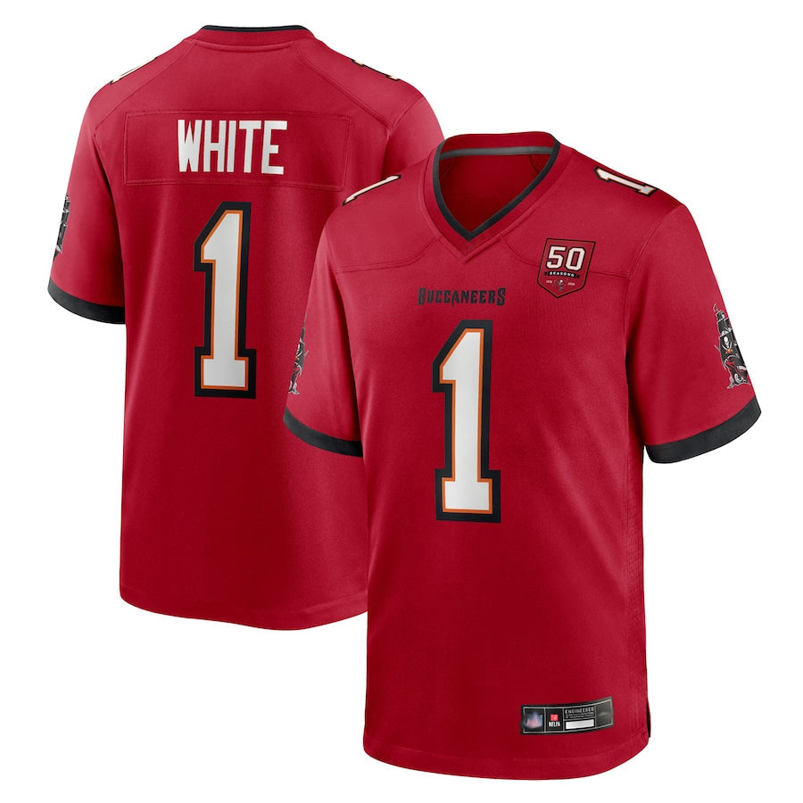 Custom #1 White TB Football Shirt Top