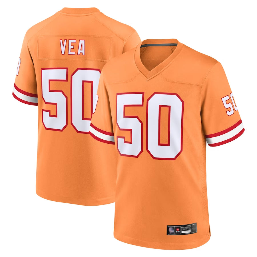 Custom #50 Orange Throwback TB Football Shirt Top